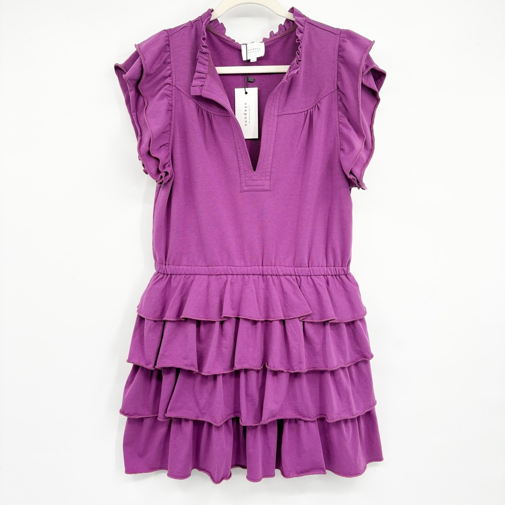 NWT Sundays WeAreSundays Womens Dahlia Purple Ruffle Tiered June Mini Dress L